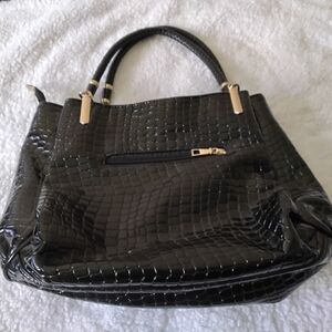 Elegant Black Crocodile-Embossed Handbag